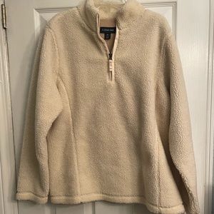 Lands’ End Cream Fuzzy Fleece Zip Up